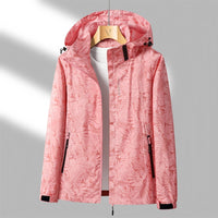 Damen Wasserdichte Kapuze Bedruckte Jacke | Langarm – Rosa