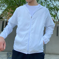 Herren Windbreaker Kapuze Jacke | Reißverschluss – Weiß