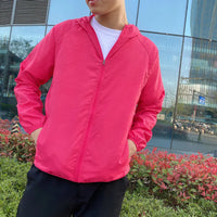 Herren Windbreaker Kapuze Jacke | Reißverschluss – Rosenrot