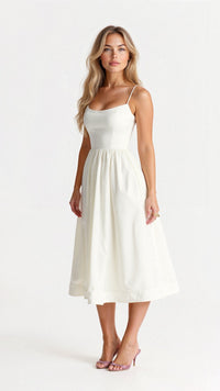 Rose | Elegantes ärmelloses Midikleid für Frauen – Weiß
