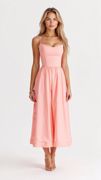 Rose | Elegantes ärmelloses Midikleid für Frauen – Rosa