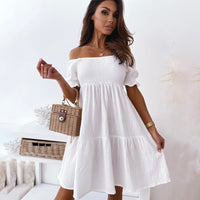 Ophrah | Schickes und elegantes schulterfreies Kleid für Frauen – Weiß