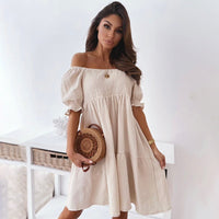 Ophrah | Schickes und elegantes schulterfreies Kleid für Frauen – Beige