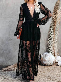 Paula | Elegantes und fließendes Maxikleid aus Boho-Spitze für Frauen – Schwarz
