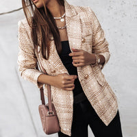 Damen Langarm Kariert Blazer | Strick – Khaki