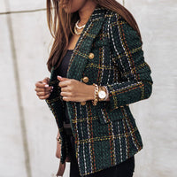 Damen Langarm Kariert Blazer | Strick – Dunkelgrün