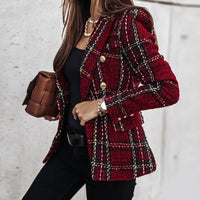 Damen Langarm Kariert Blazer | Strick – Weinrot