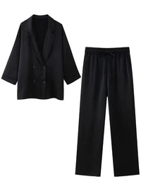 Trixia Lose Blazer und Hosen-Set – Schwarzer Anzug