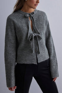 Vernice Strickjacke mit Krawattenverschluss – Grau