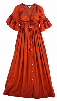 Viktoria Boho V-Ausschnitt Maxikleid – Rot Orange