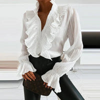 Damen Elegante Gerüschte Bluse | Langarm – Weiß