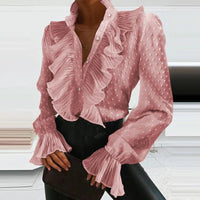 Damen Elegante Gerüschte Bluse | Langarm – Rosa