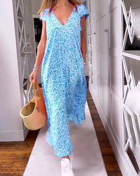 Sapphira | Stilvolles und fließendes bedrucktes Kleid für Frauen – Blau