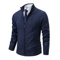 Wilford Slim-Fit Strickjacke mit Hohem Halsausschnitt – Marine