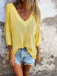 Yvette Hohle Bluse mit V-Ausschnitt – Gelb