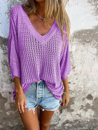 Yvette Hohle Bluse mit V-Ausschnitt – Lila