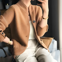 Damen Knopf Daunen Strick Warme Strickjacke | Langarm – Braun