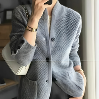 Damen Knopf Daunen Strick Warme Strickjacke | Langarm – Grau