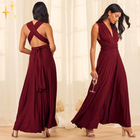 Izzy Maxi-Kleid | Sommerliches Rückenfreies Multiwrap Abendkleid Lang | Brautjungfernkleid – Burgunderrot