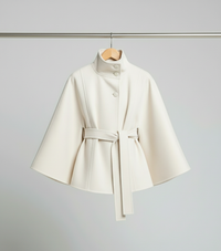 Ella | Modischer Damen Cape-Mantel mit Gürtelakzent – Weiß
