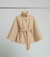 Ella | Modischer Damen Cape-Mantel mit Gürtelakzent – Khaki