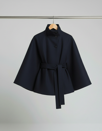 Ella | Modischer Damen Cape-Mantel mit Gürtelakzent – Marine