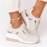 Damen Trendig Hohe Sneaker | Glanzend – Beige