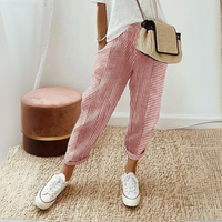 Nathalie | Damen Gestreifte Weite Hose – Rot