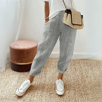 Nathalie | Damen Gestreifte Weite Hose – Grau