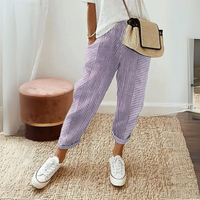 Nathalie | Damen Gestreifte Weite Hose – Lila