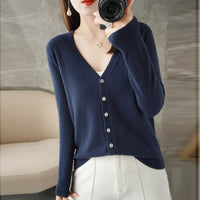 Damen Strickjacke mit V-Ausschnitt | Lässig – Marine