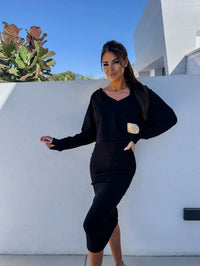 FLORA - ZWEITEILER-SET AUS PULLOVER UND KLEID – Schwarz