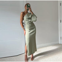 Damen Maxikleid | Asymmetrische Ausführung – Grün
