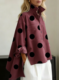 Nicolette | Damen Polka Dot Stehkragen Langarm Bluse – Rot