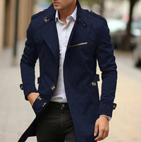 Niklas | Herren Klassischer Trenchcoat Schulterriemen – Dunkelblau
