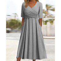 Nina | Damen Festliches Wickel Abendkleid Midi – Grau