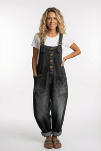 Noelia | Verstellbarer Denim Latzoverall – Schwarz