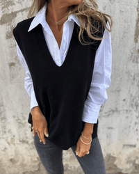 Violaine – Gestrickte ärmellose Strickjacke – Schwarz
