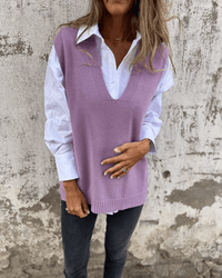 Violaine – Gestrickte ärmellose Strickjacke – Violett