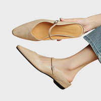 Nora | Spitze Leder-Mules mit Riemchen – Beige