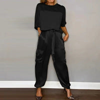 ZITA - SATIN SET UND CARGO-HOSE – Schwarz