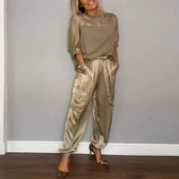 ZITA - SATIN SET UND CARGO-HOSE – Gold