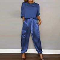 ZITA - SATIN SET UND CARGO-HOSE – Blau