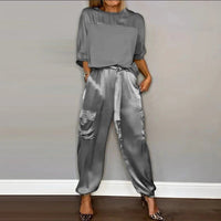 ZITA - SATIN SET UND CARGO-HOSE – Grau