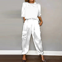 ZITA - SATIN SET UND CARGO-HOSE – Weiß