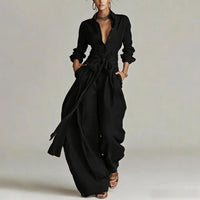 Octavia | Damen Koordinierten Set mit Hemdbluse – Schwarz