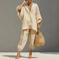 Octavia | Damen Oversize Tunika Zweiteiler Set – Aprikose