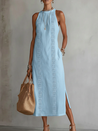 Odette | Damen Ärmellos Spitze Midikleid – Blau