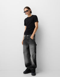 Ole | Herren Weite Carpenter Jeans Used-Optik – Schwarz