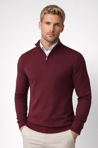 Oliver | Herren Halbzip Strickpullover – Rot
